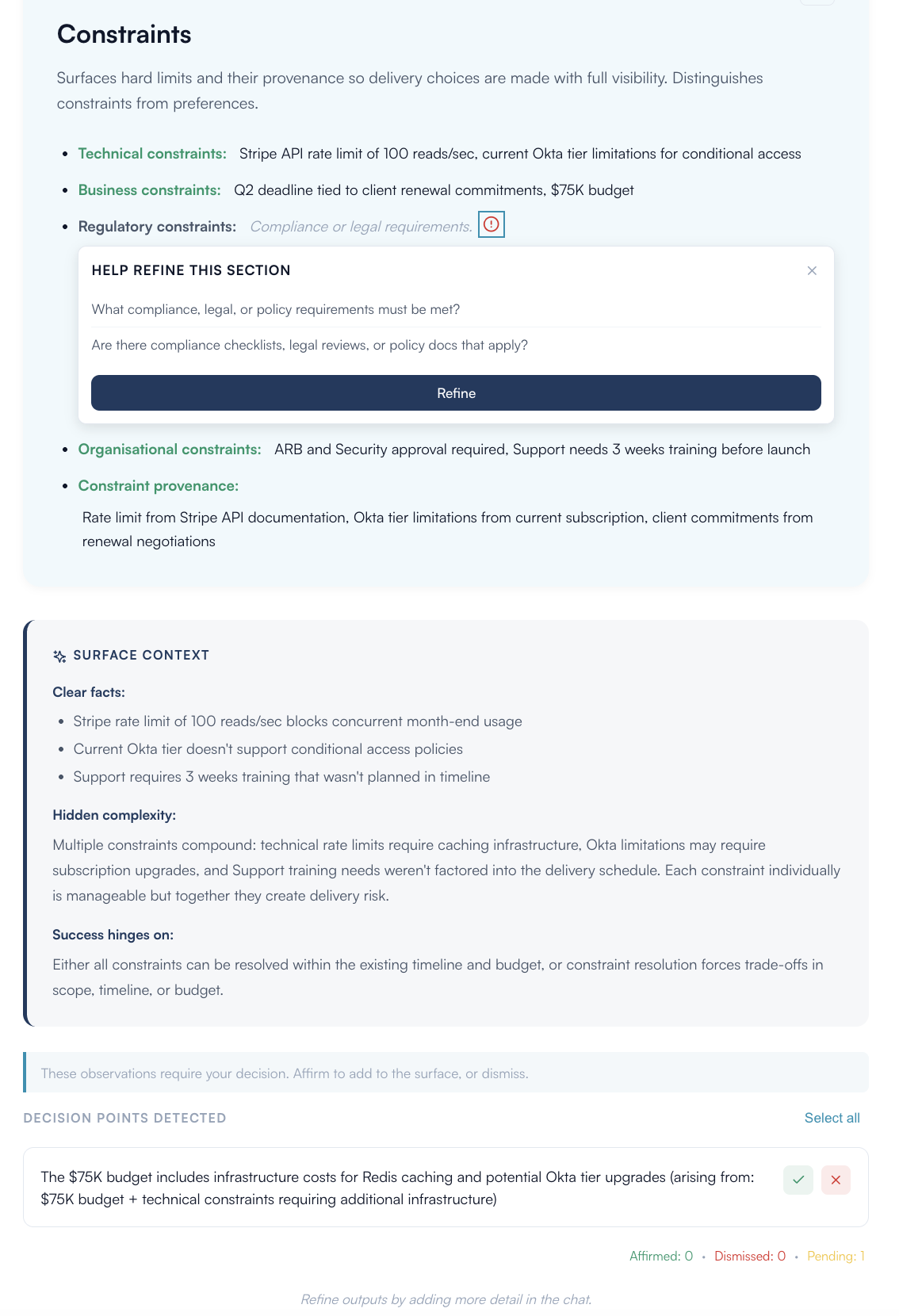Udaro surface context — gaps and decision points surfaced